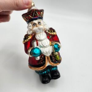 Polonaise Style Glass Nutcracker Ornament Red Coat Crown Christmas Decor Vintage